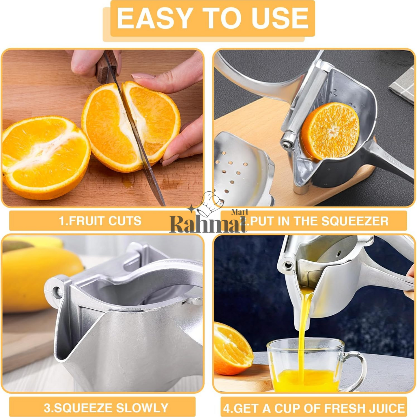 Versatile Aluminum Manual Juicer for Oranges, Grapes & Anar – Max Juice, Effortless Clean