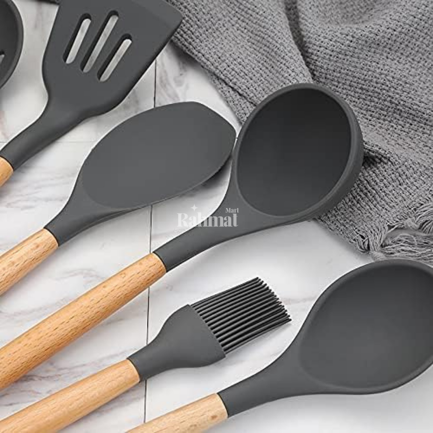 "12-Piece Silicone Cooking Utensil Set with Wooden Handles - Heat-Resistant & BPA-Free"