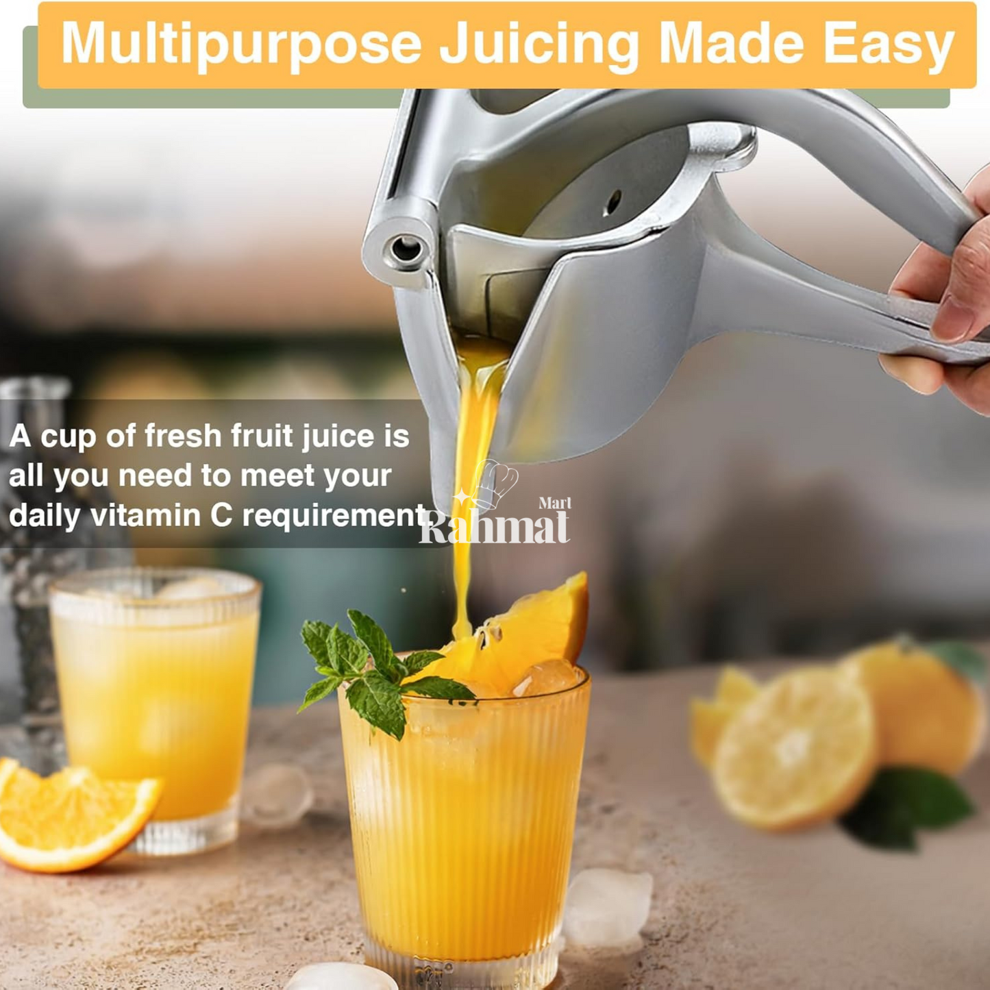 Versatile Aluminum Manual Juicer for Oranges, Grapes & Anar – Max Juice, Effortless Clean
