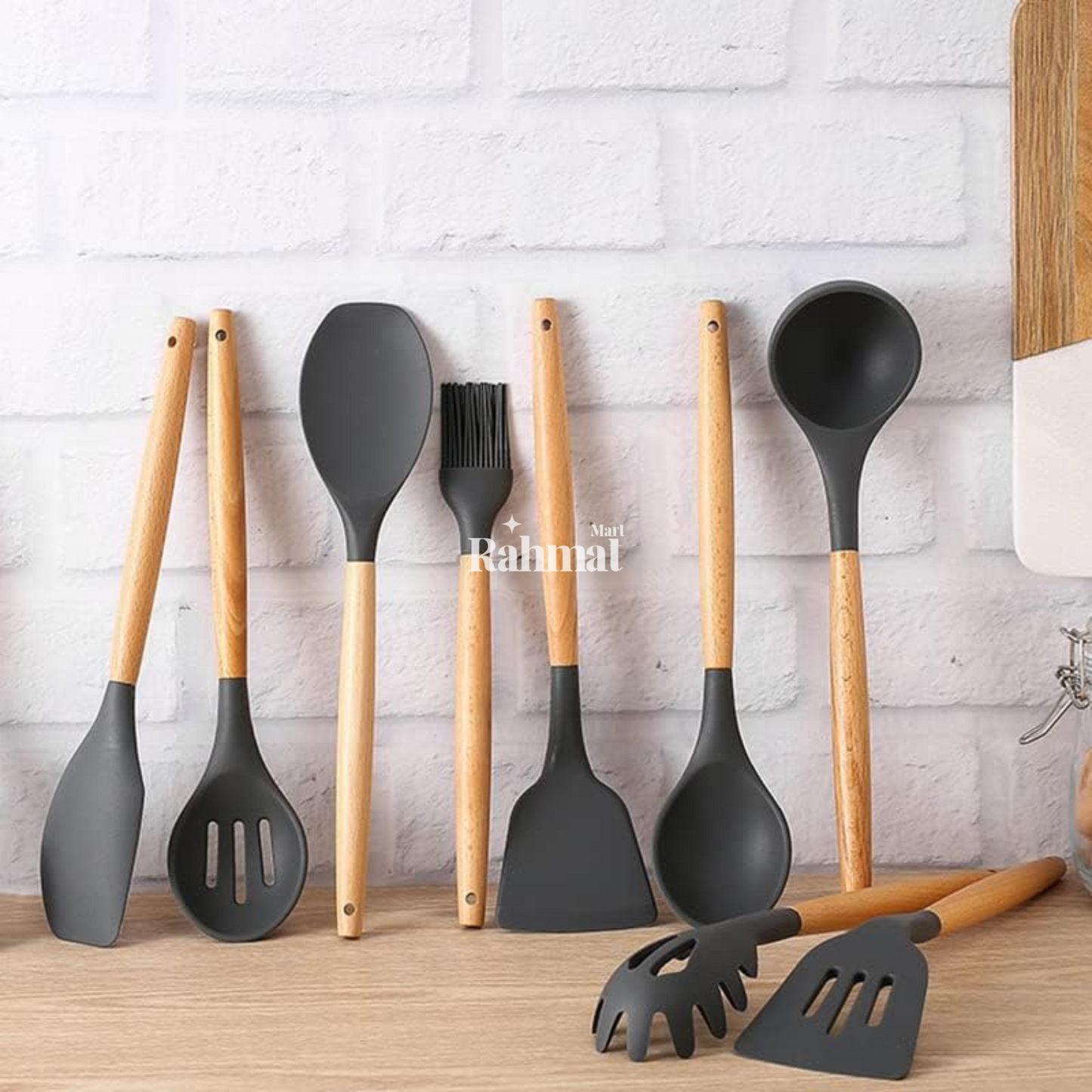 "12-Piece Silicone Cooking Utensil Set with Wooden Handles - Heat-Resistant & BPA-Free"
